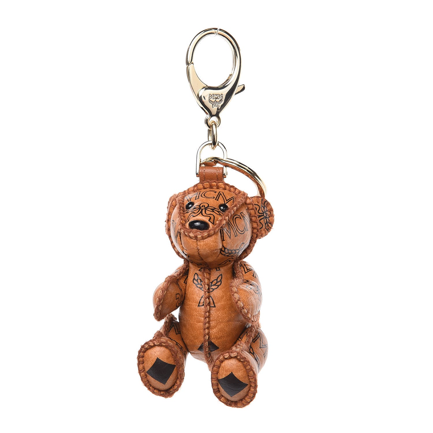MCM Visetos Bear Key Ring Bag Charm Cognac 1 of 3