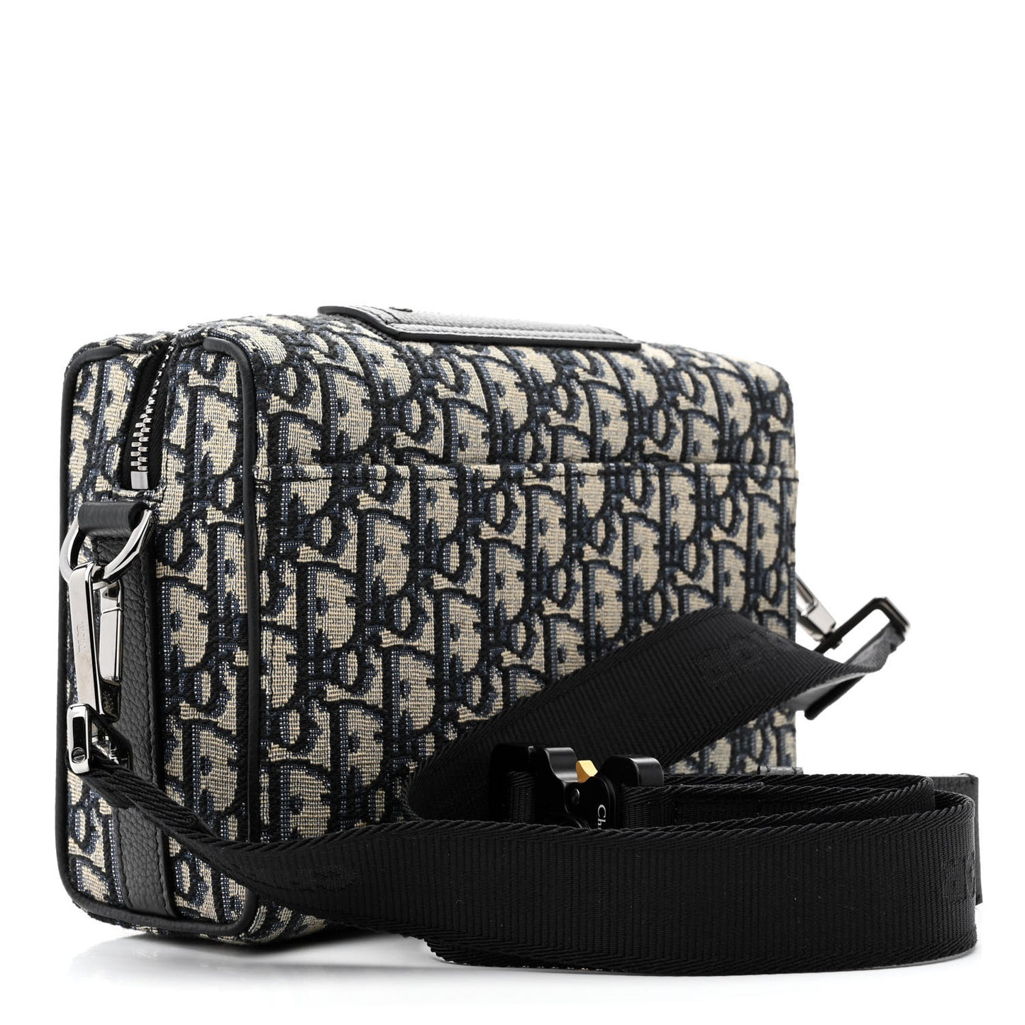 Oblique Jacquard Grained Calfskin Lingot Pouch Beige Black