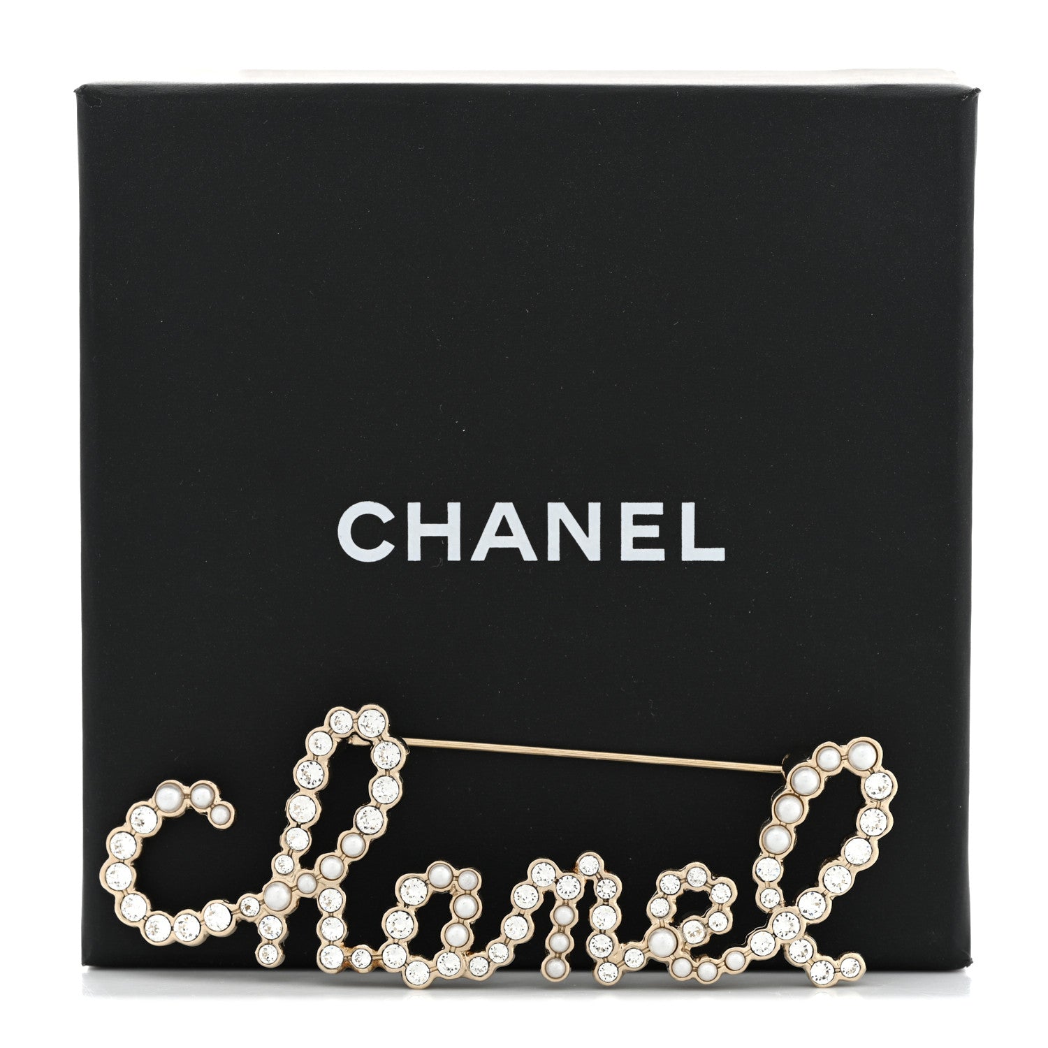 Chanel Crystal Pearl Logo Brooch Gold 5 of 5