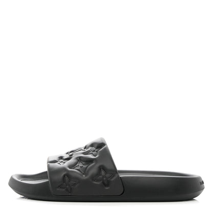 Louis Vuitton Rubber Embossed Monogram Mens Waterfront Mules 9 Black 1 of 9
