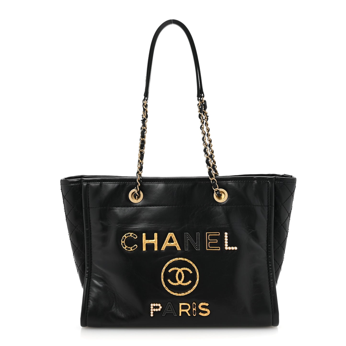 Aged Calfskin Small Charms Deauville Tote Black