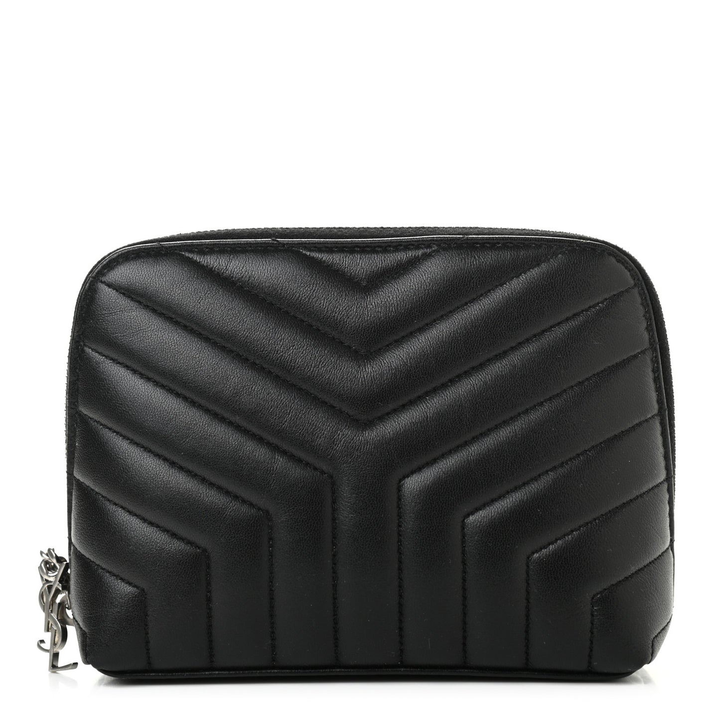 Lambskin Y Quilted Monogram Loulou Cosmetic Case Black