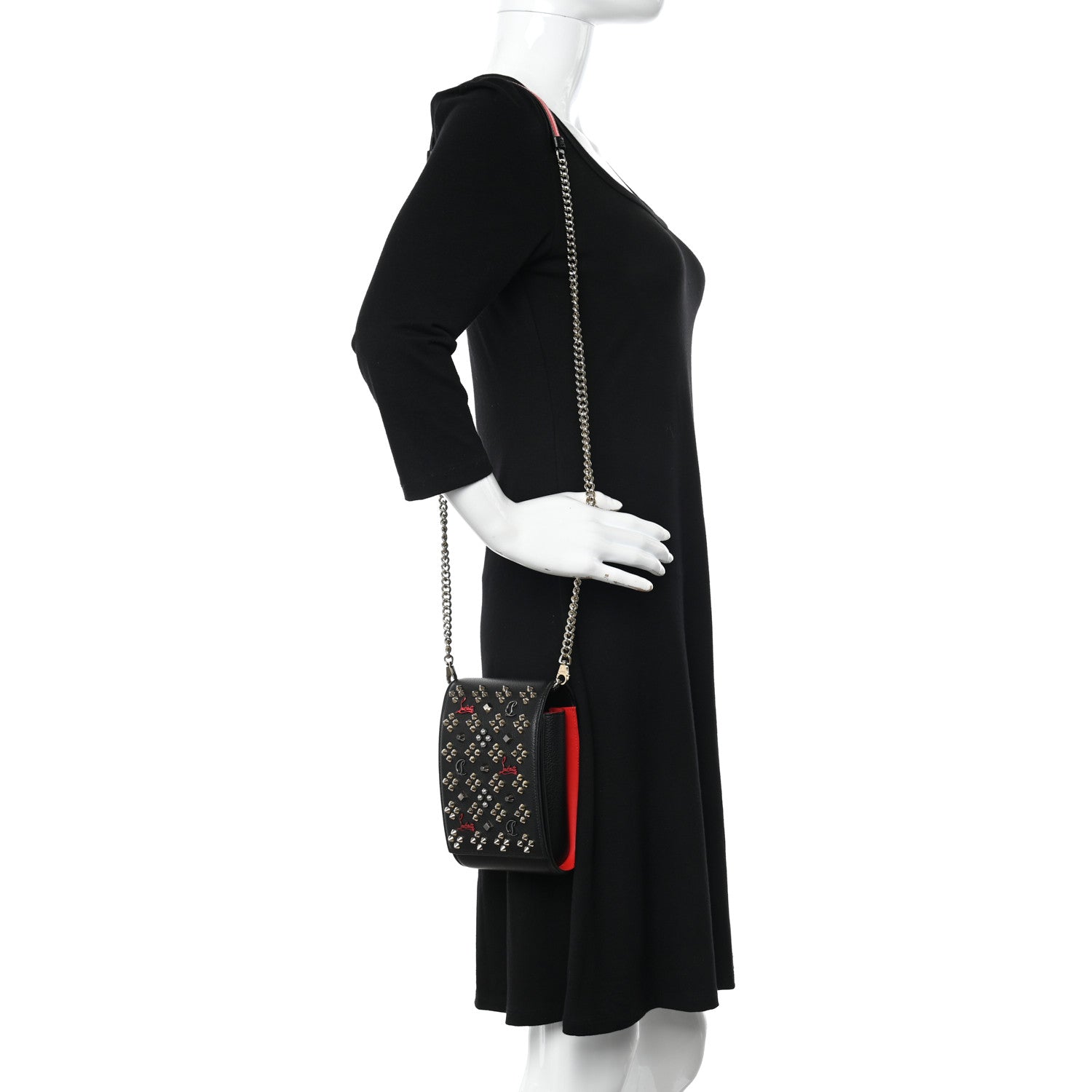 Christian Louboutin Calfskin Spikes Loubinthesky Paloma Crossbody Phone Case Black Multicolor 2 of 10