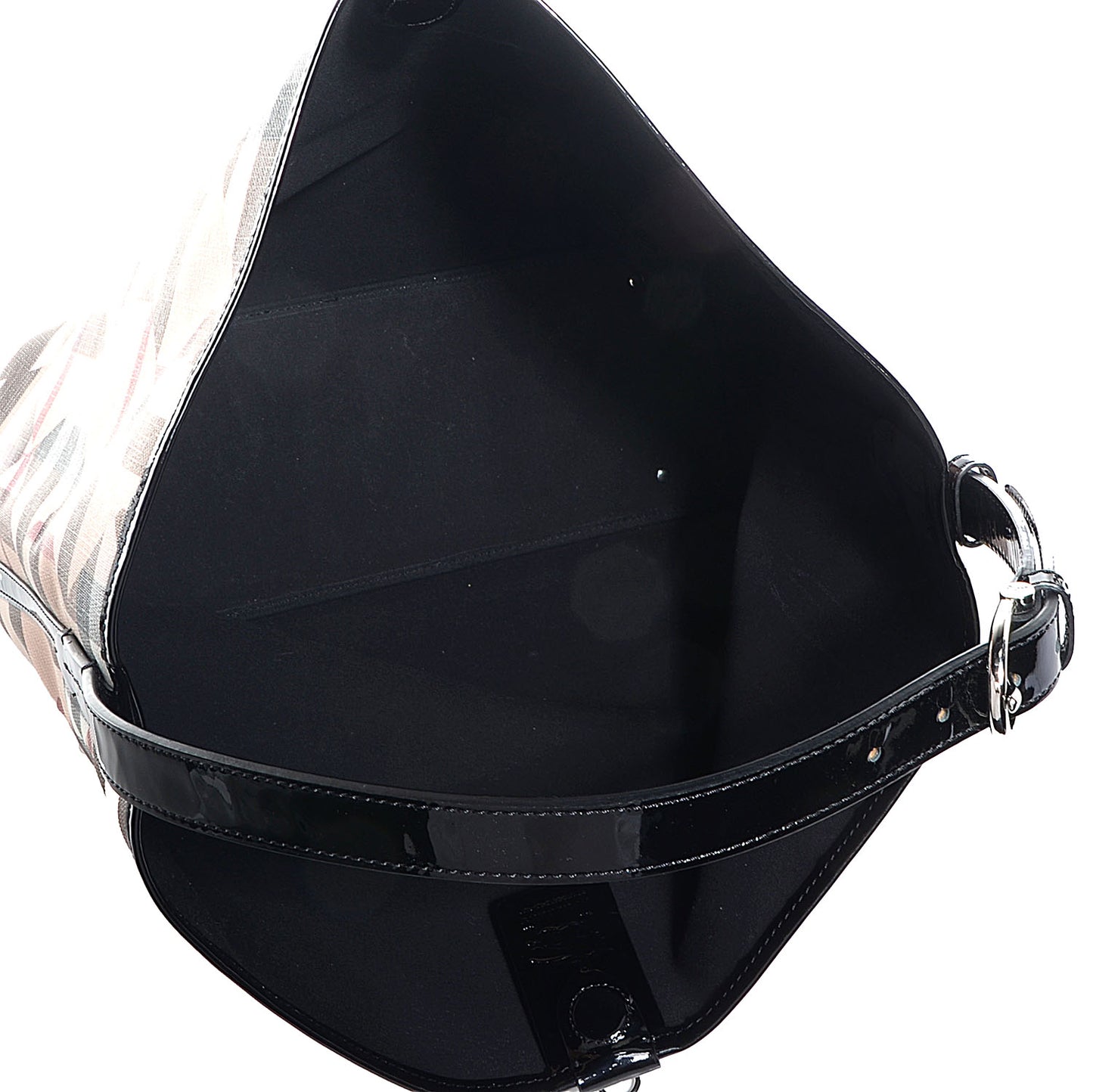 Patent Trim Patchwork Check Large Bucket Bag