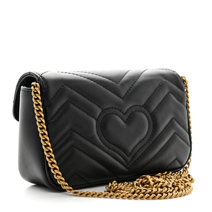 Gucci Calfskin Matelasse Super Mini GG Marmont Shoulder Bag Black 3 of 10
