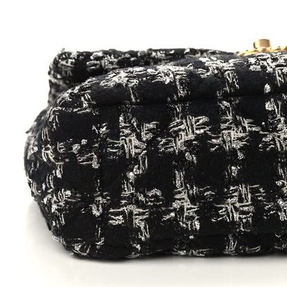 Chanel Tweed Quilted Large Chanel 19 Flap Black Silver Ecru 8 of 9