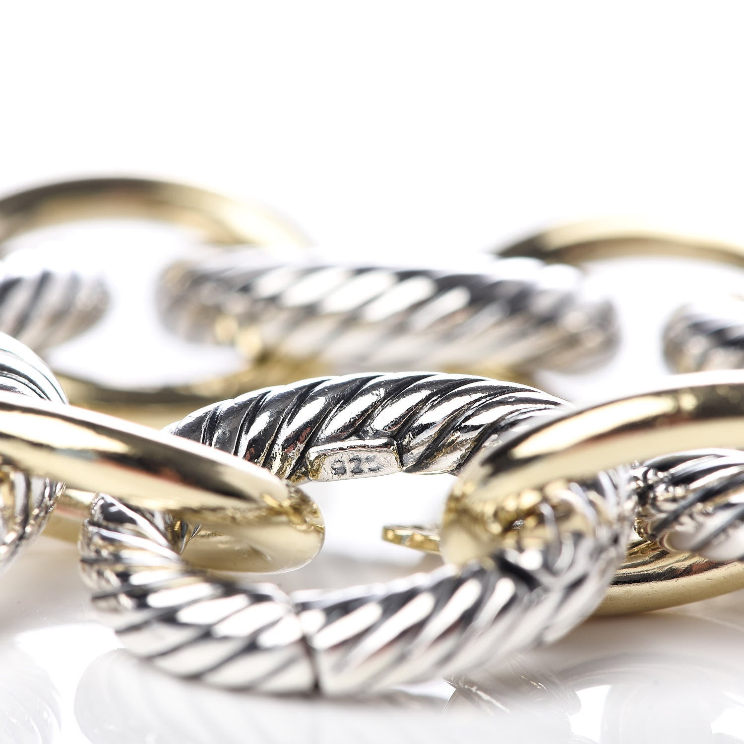 David Yurman Sterling Silver 18K Yellow Gold 17mm Extra Large Oval Link Bracelet 4 of 4