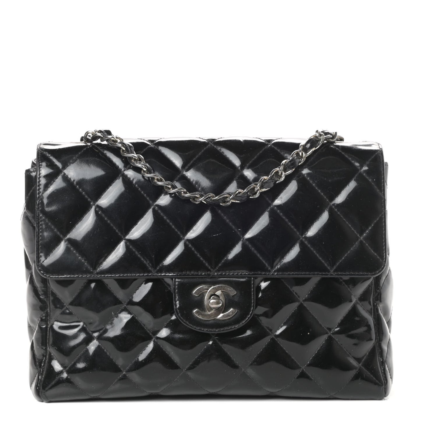 Patent Quilted Medium Single Flap Black