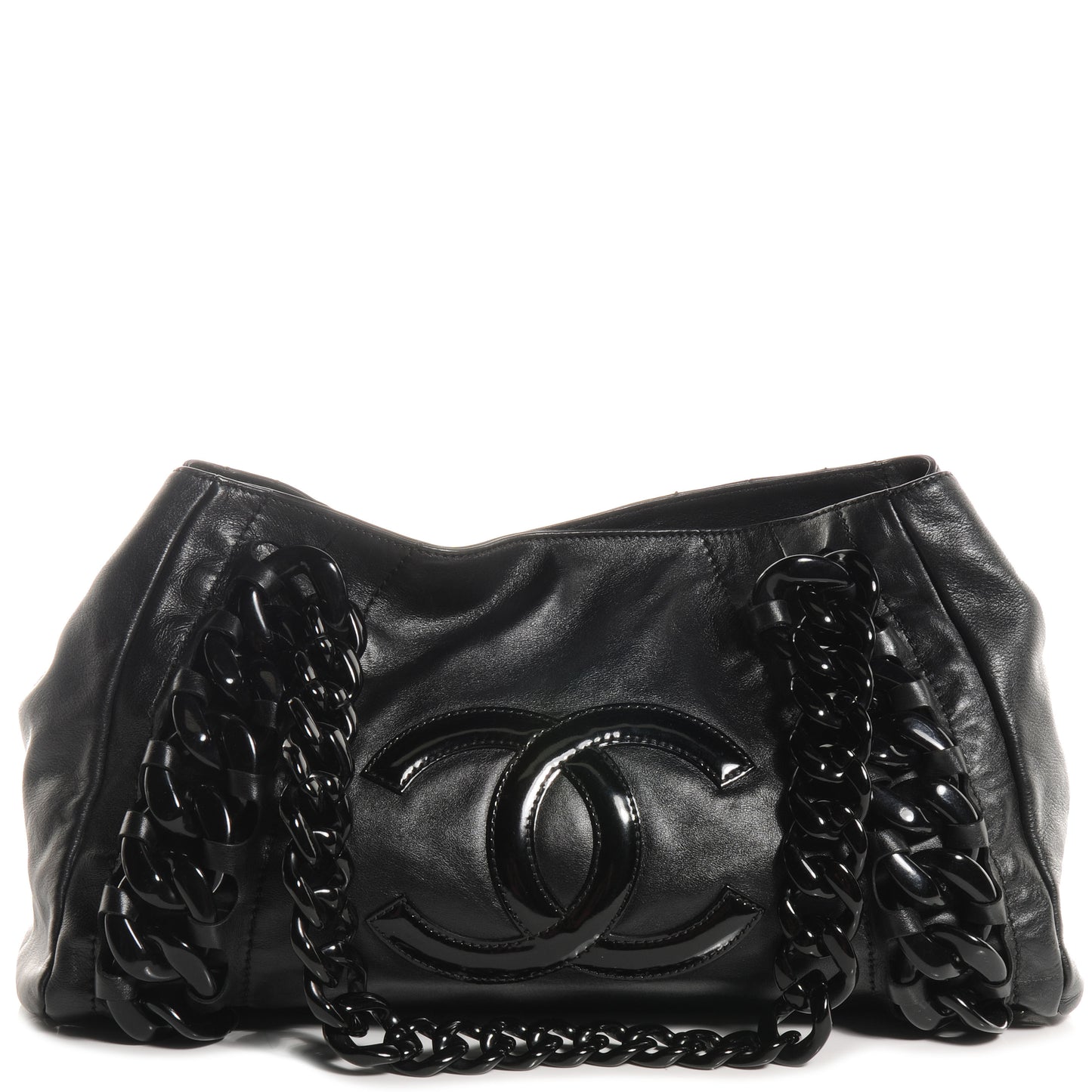 Leather Modern Chain Shopper Tote Black