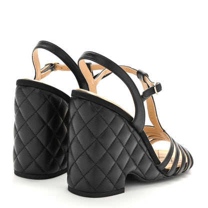 Chanel Grained Calfskin Quilted Wedge Sandals 37.5 Black 4 of 9