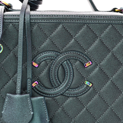Chanel Iridescent Caviar Quilted Medium CC Filigree Vanity Case Dark Turquoise 8 of 10