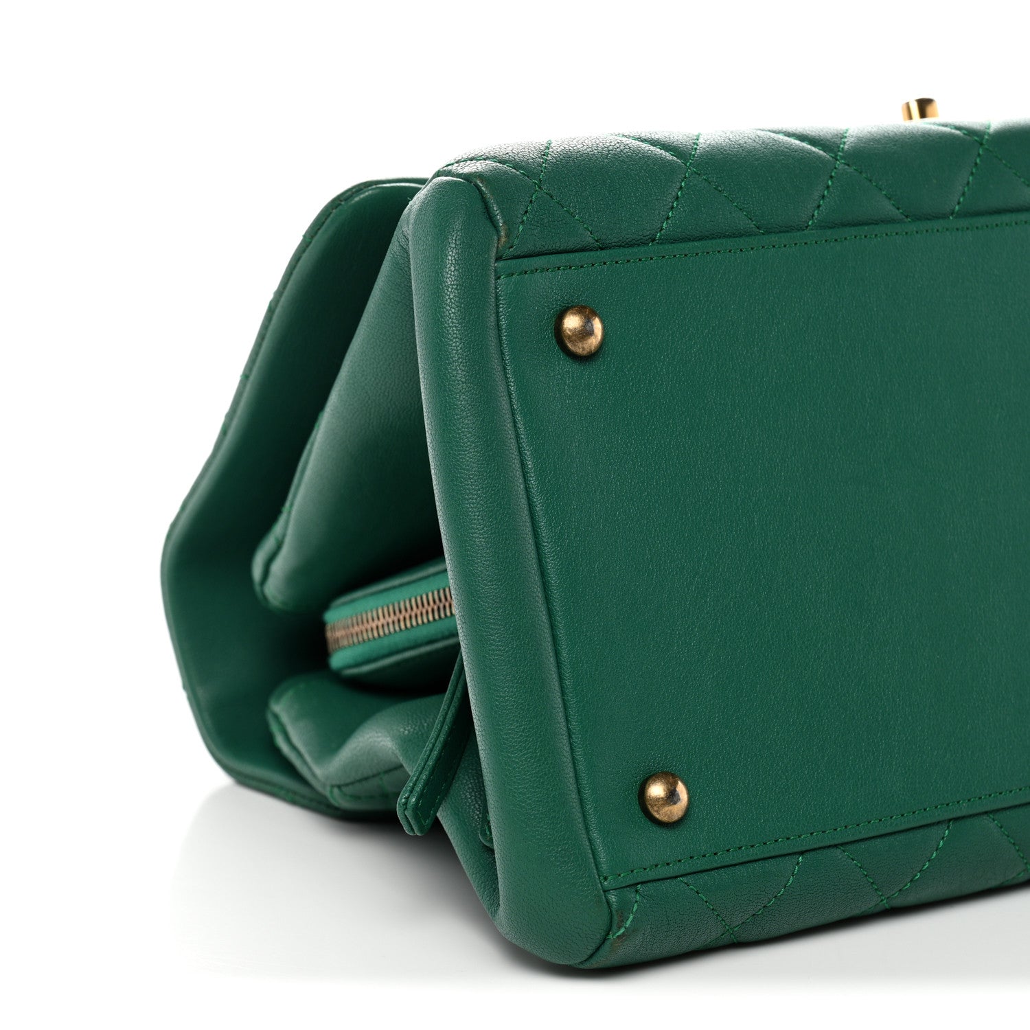 Chanel Shiny Sheepskin Quilted Large Trapezio Flap Green 9 of 10