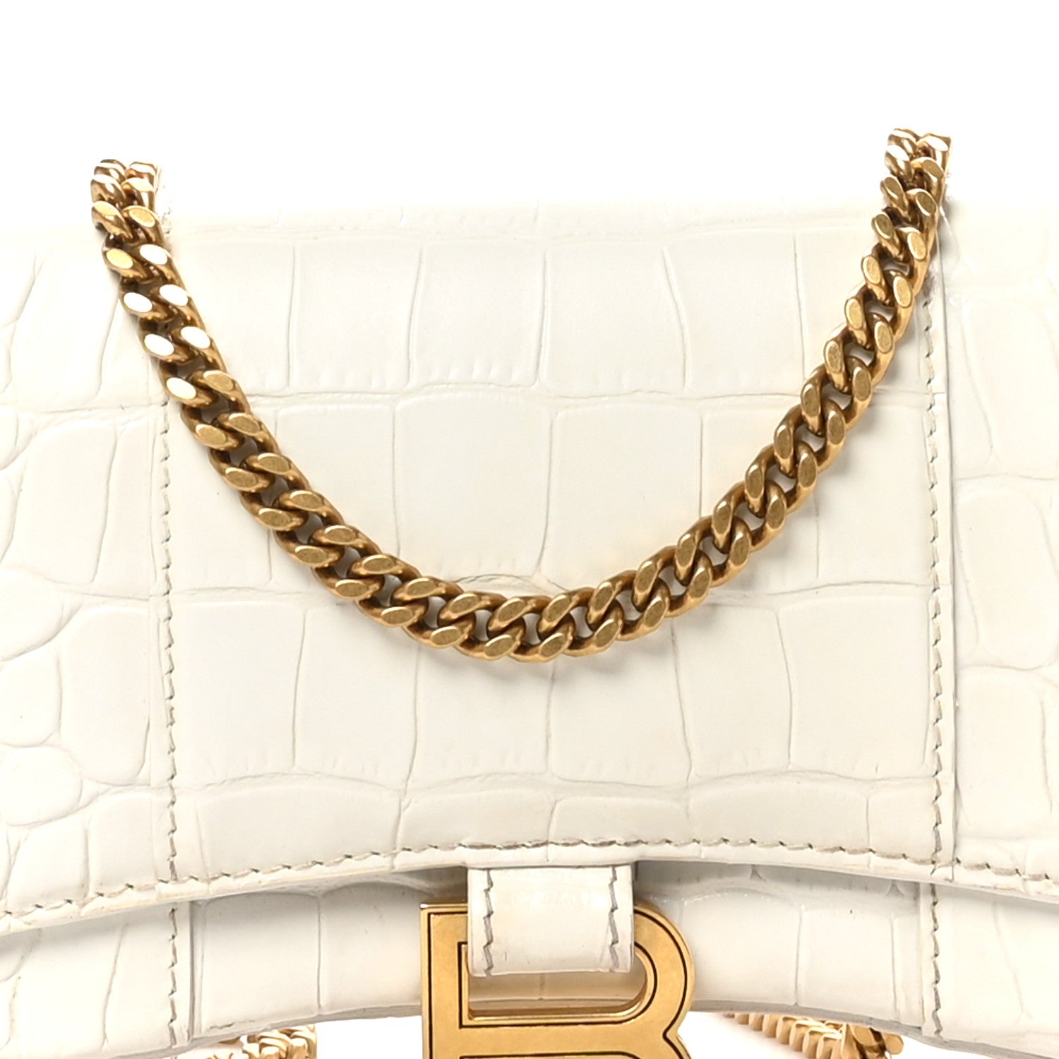 Balenciaga Shiny Calfskin Crocodile Embossed Hourglass Chain Bag White 8 of 10