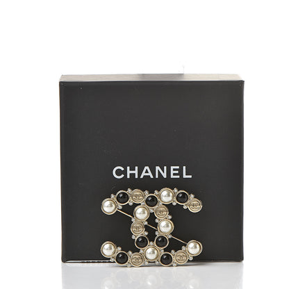 Chanel Crystal Pearl Metal Resin Polka Dot CC Brooch Black Gold 5 of 5