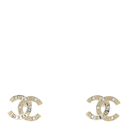 Chanel Crystal Metal CC Paris Button Stud Earrings Gold 1 of 5