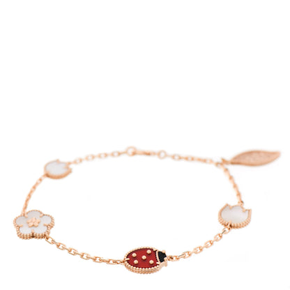 Van Cleef & Arpels 18K Rose Gold Carnelian Mother of Pearl Onyx 5 Motifs Lucky Spring Bracelet 1 of 5
