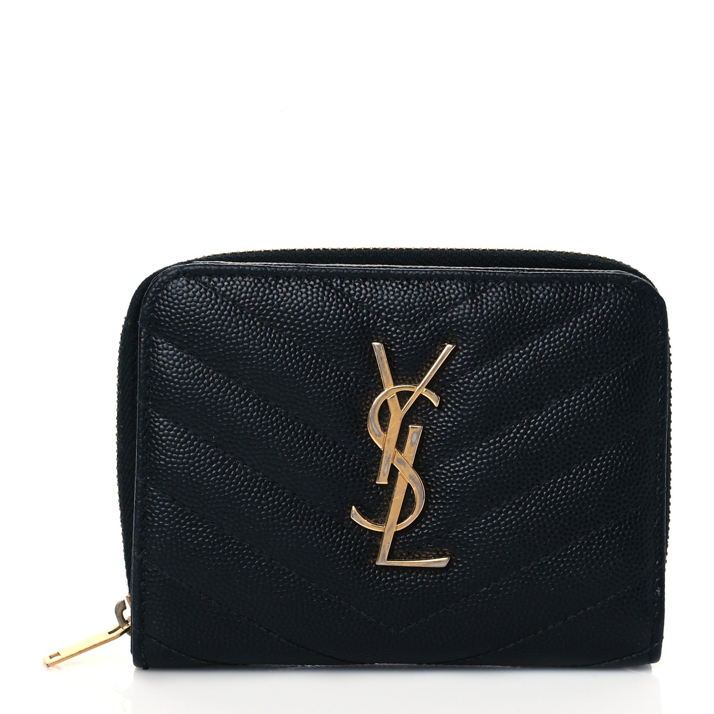 Grain De Poudre Matelasse Chevron Monogram Compact Zip Around Wallet Black