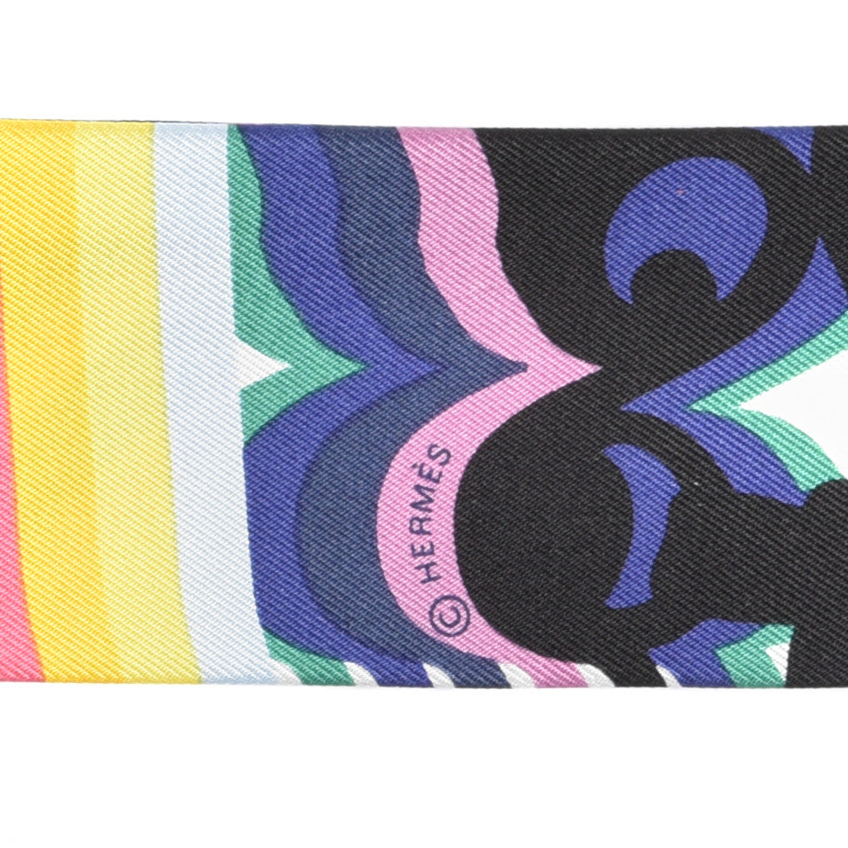 Hermes Silk Brides De Gala Shadow Fringed Twilly Black Jaune Multicolor 4 of 5