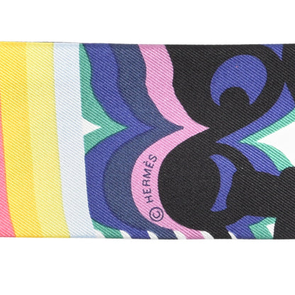 Hermes Silk Brides De Gala Shadow Fringed Twilly Black Jaune Multicolor 4 of 5