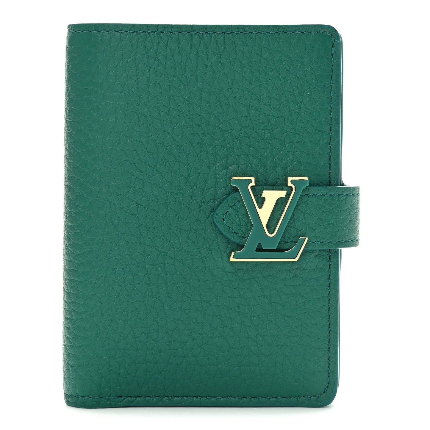 Taurillon Capucines Vertical Compact Wallet Green