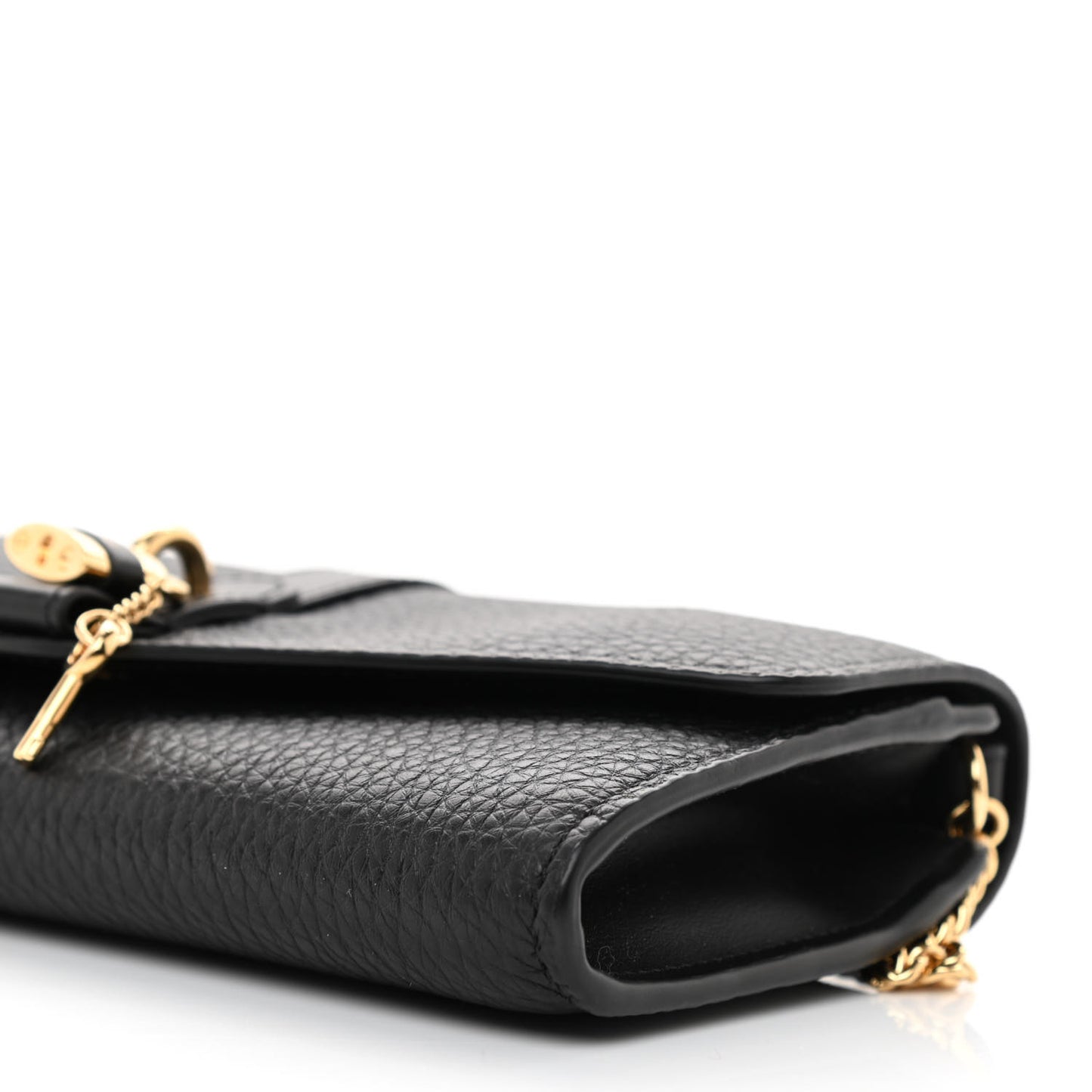 Shiny Grained Calfskin Aby Wallet on Chain Black
