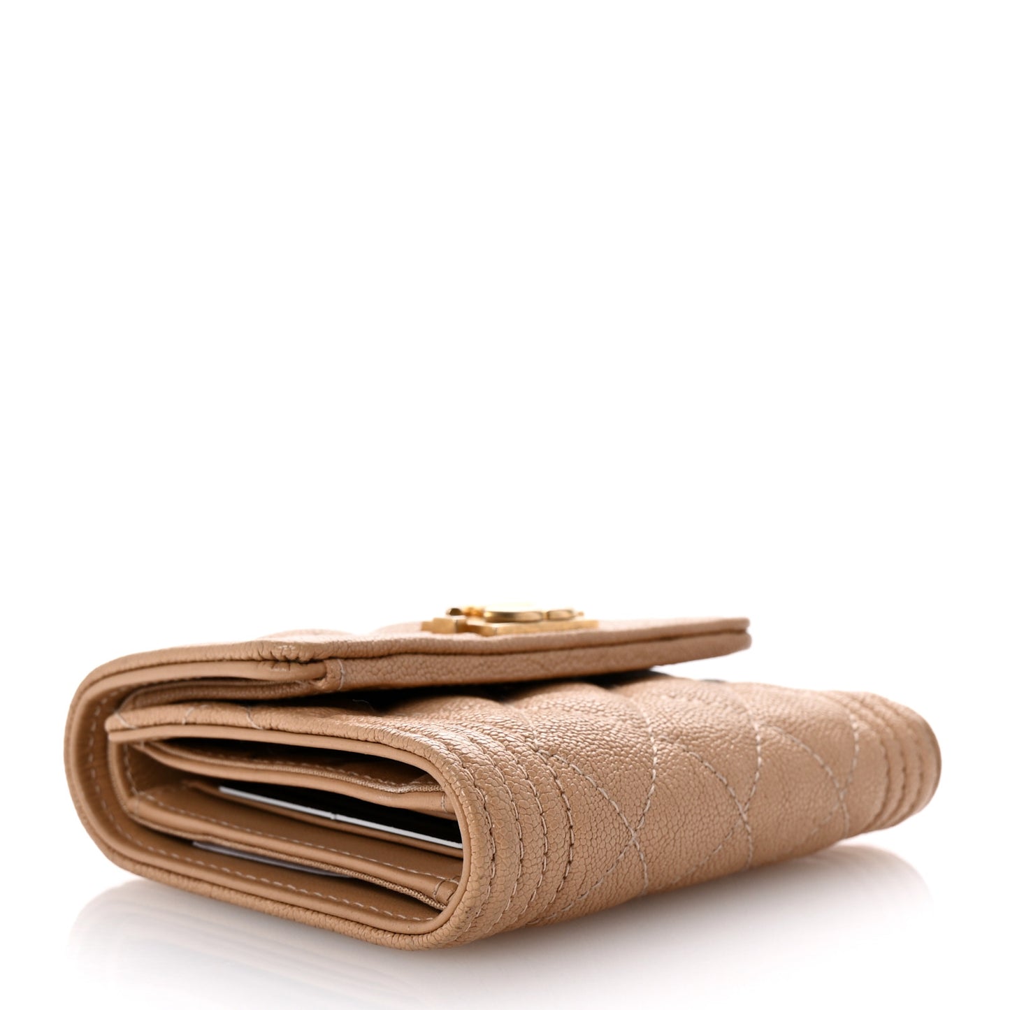 Caviar Quilted Compact Boy Flap Wallet Beige