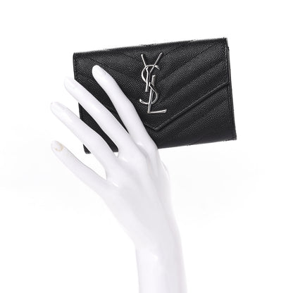 Saint Laurent Grain De Poudre Matelasse Chevron Small Monogram Envelope Wallet Black 2 of 8