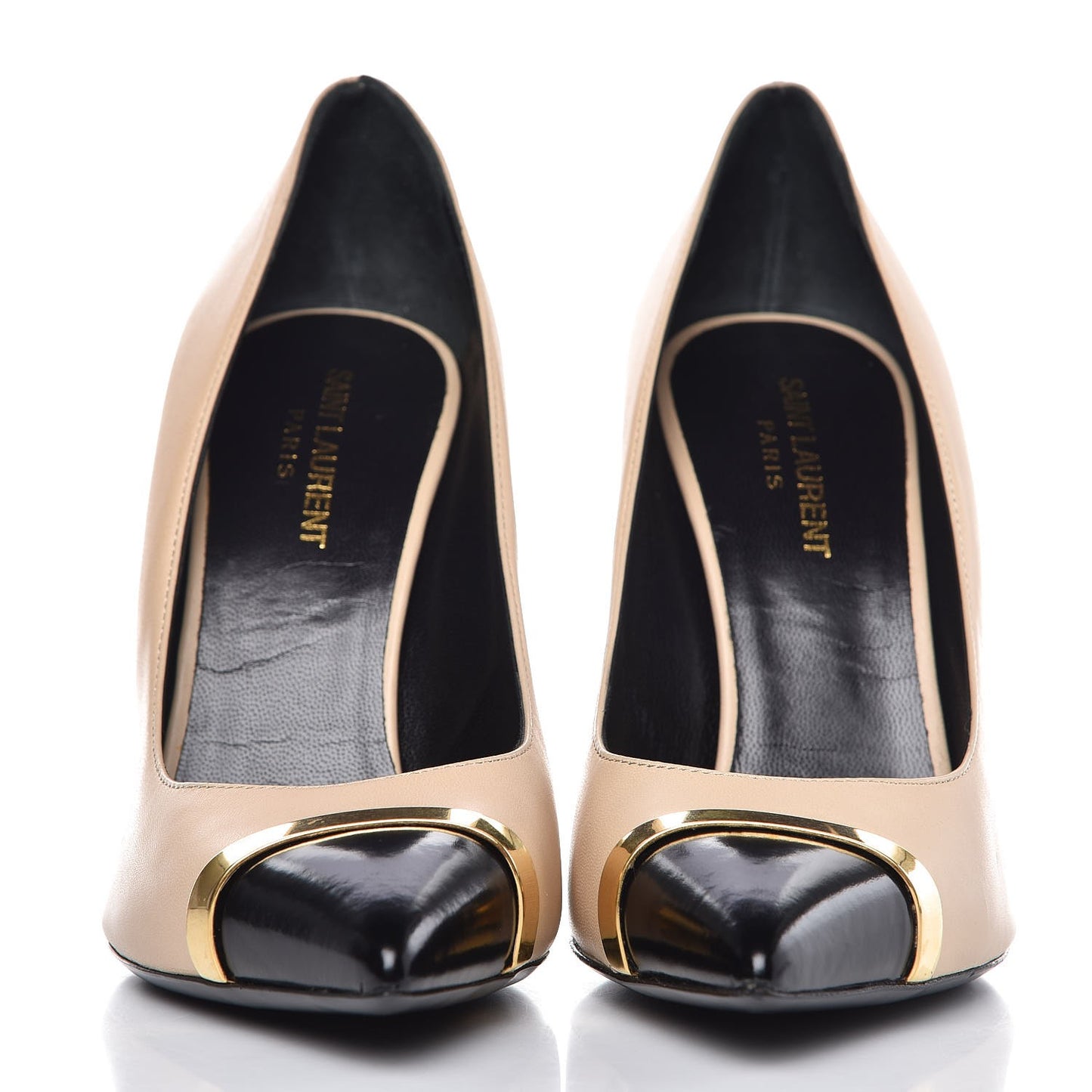 Mat Glossy Nappa Cap Toe Paris 105 Pumps 40.5 Nude Powder Black
