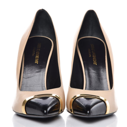 Saint Laurent Mat Glossy Nappa Cap Toe Paris 105 Pumps 40.5 Nude Powder Black 2 of 13