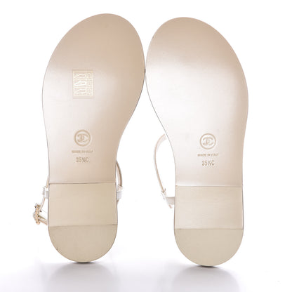 Chanel Patent Pearl CC Thong Sandals 35.5 Ivory 5 of 10
