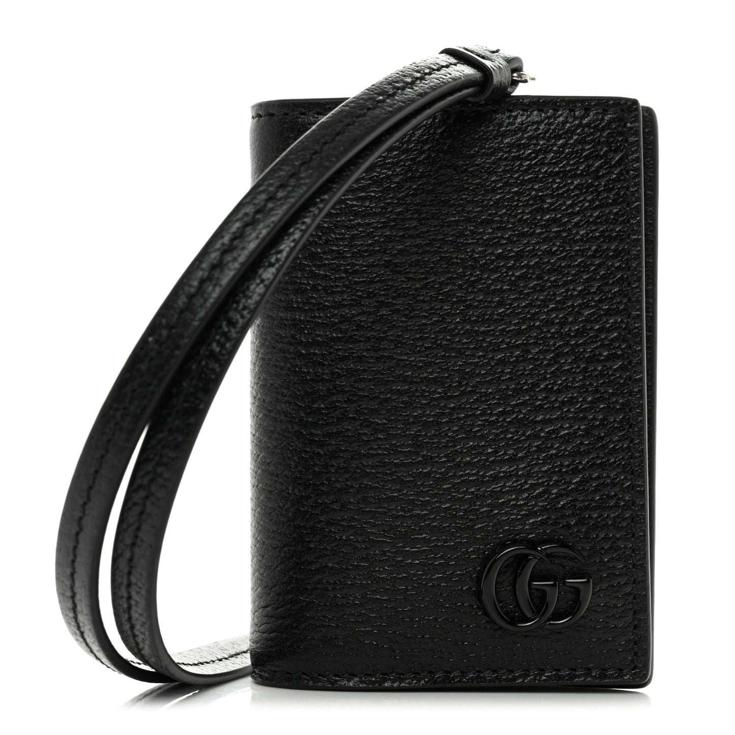 Calfskin Boar Effect Monochrome GG Marmont Card Case with Removable Strap Black