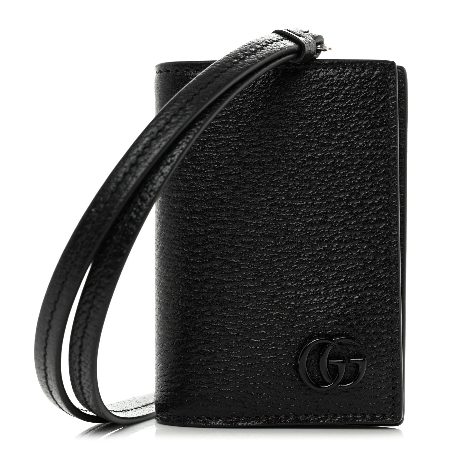 Gucci Calfskin Boar Effect Monochrome GG Marmont Card Case with Removable Strap Black 1 of 8