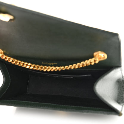 Saint Laurent Grain De Poudre Textured Mixed Matelasse Triquilt Small Monogram Satchel Dark Green 5 of 13