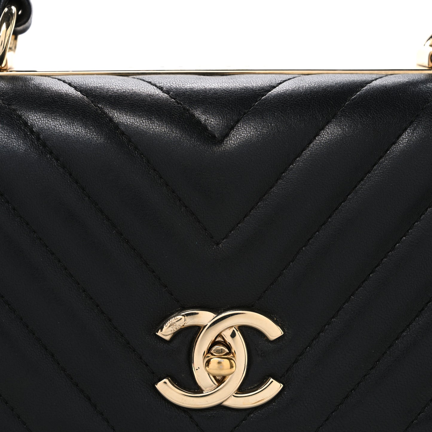 Lambskin Chevron Quilted Medium Trendy CC Dual Handle Flap Bag Black Black
