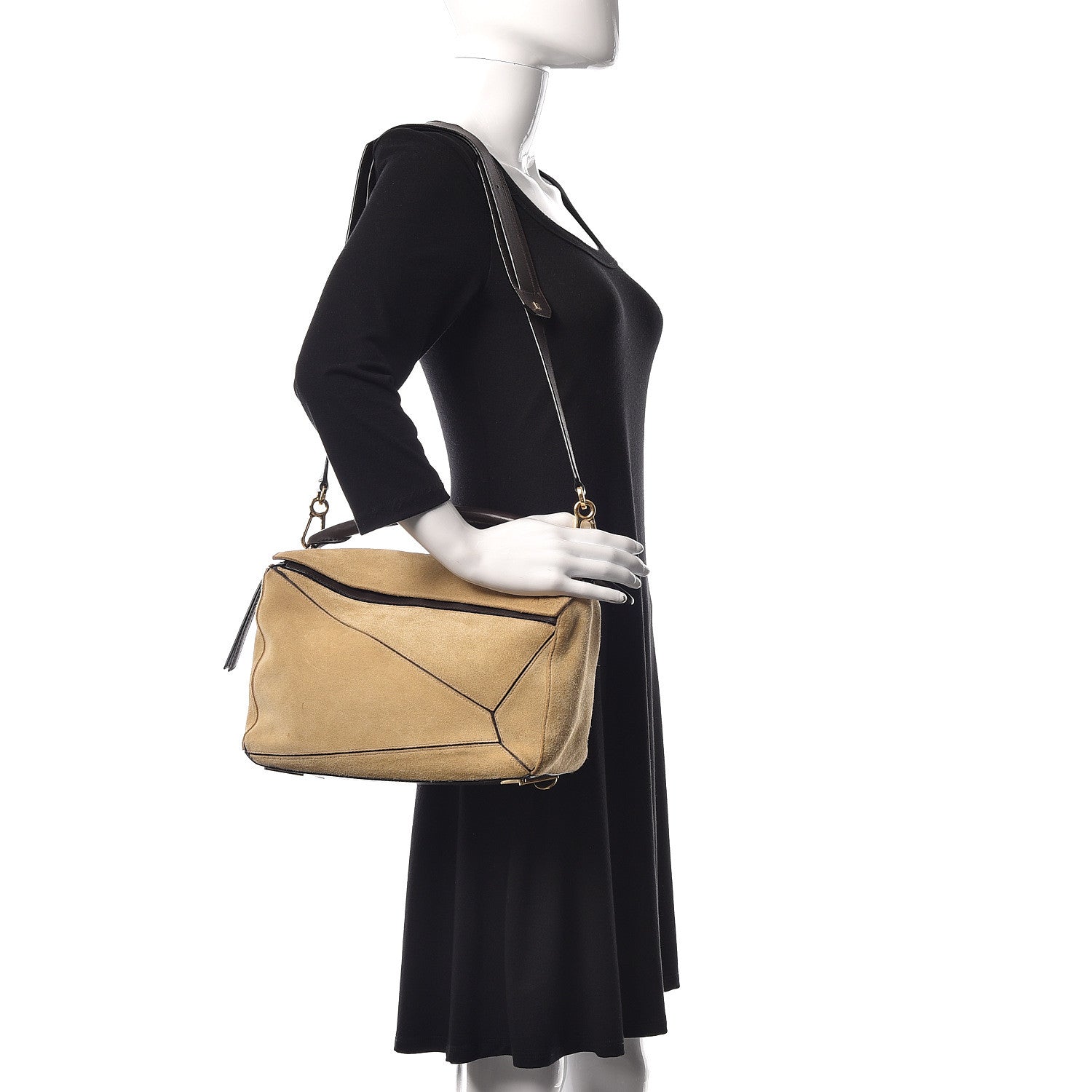 Loewe Suede Medium Puzzle Bag Gold 2 of 17