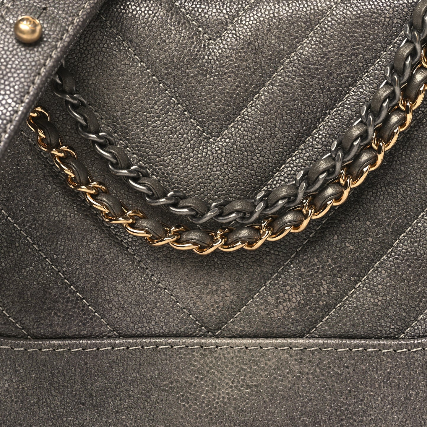 Metallic Caviar Chevron Quilted Small Gabrielle Hobo Light Silver Gold
