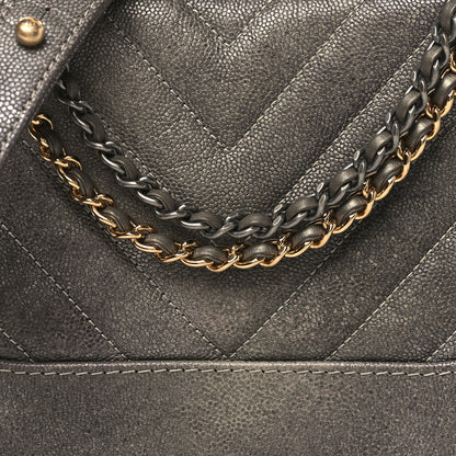 Chanel Metallic Caviar Chevron Quilted Small Gabrielle Hobo Light Silver Gold 8 of 11