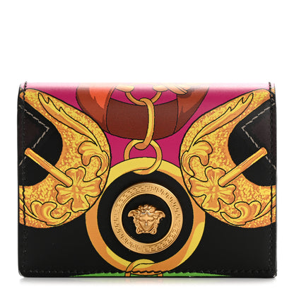 Versace Calfskin Medusa Barocco Rodeo Print Card Holder Wallet Black Multicolor 1 of 10