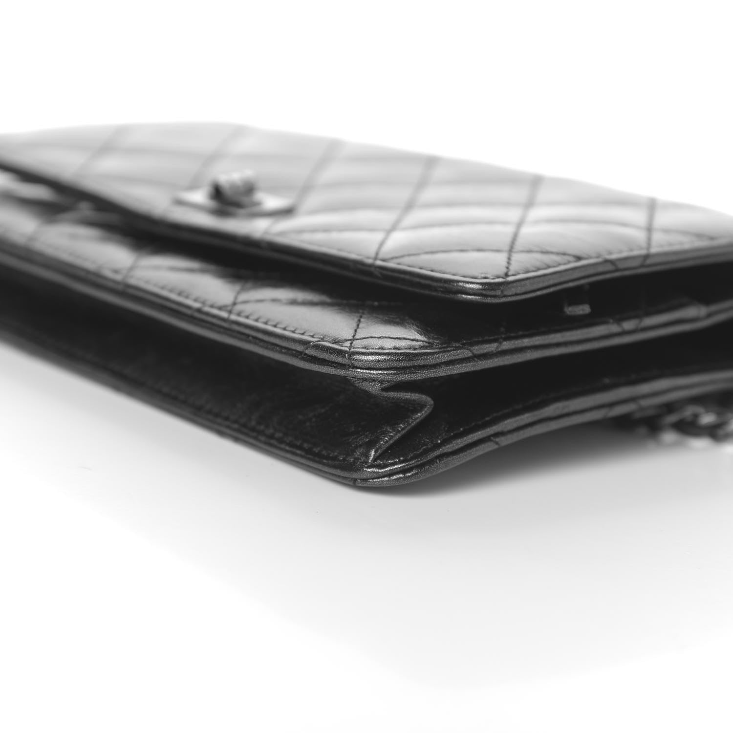 Chanel Metallic Glazed Aged Calfskin Reissue Wallet On Chain WOC Black 10 of 11