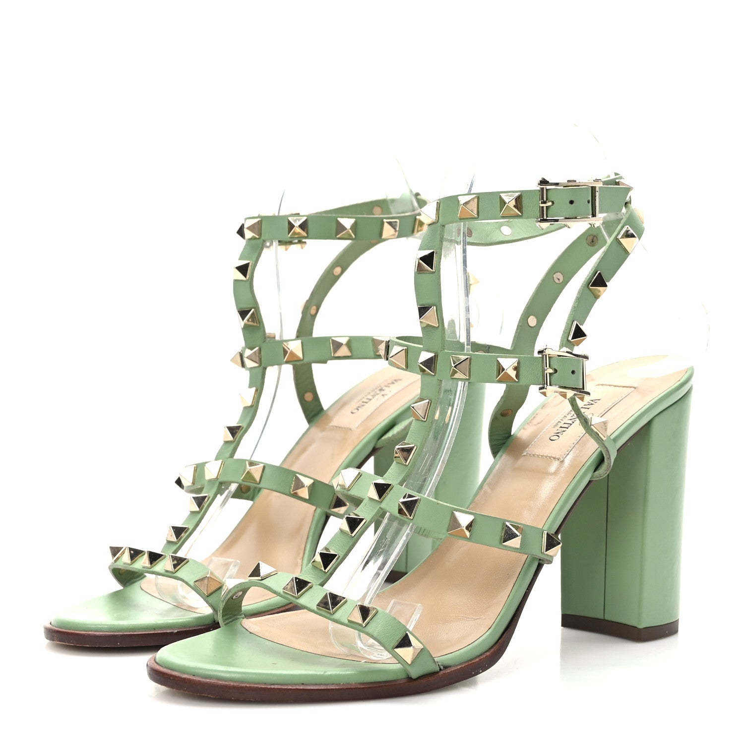 Valentino Garavani Calfskin Rockstud 90mm City Sandals 39.5 Light Green 3 of 7