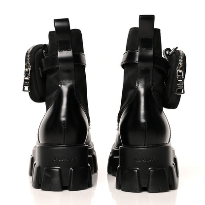 Prada Spazzolato Rois Nylon Metal Triangle Logo Monolith Pouch Pocket 55mm Boots 40 Black 5 of 9