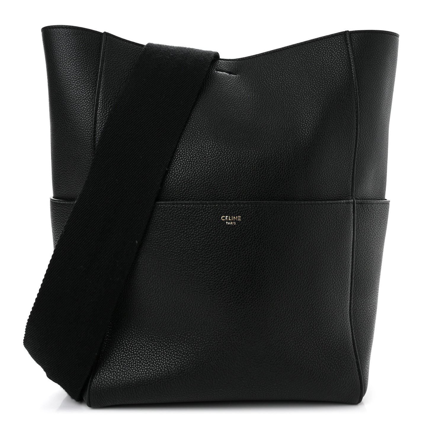 Soft Grained Calfskin Sangle Bucket Bag Black