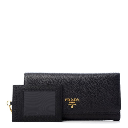 Prada Vitello Daino Continental Flap Wallet Black 1 of 8