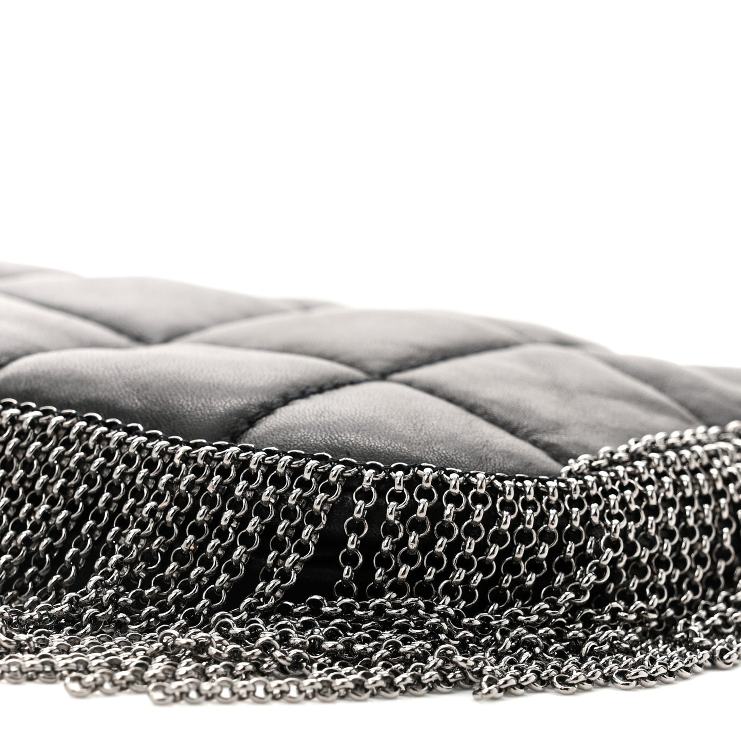 Lambskin Square Quilted Chain Fringe Pochette Black