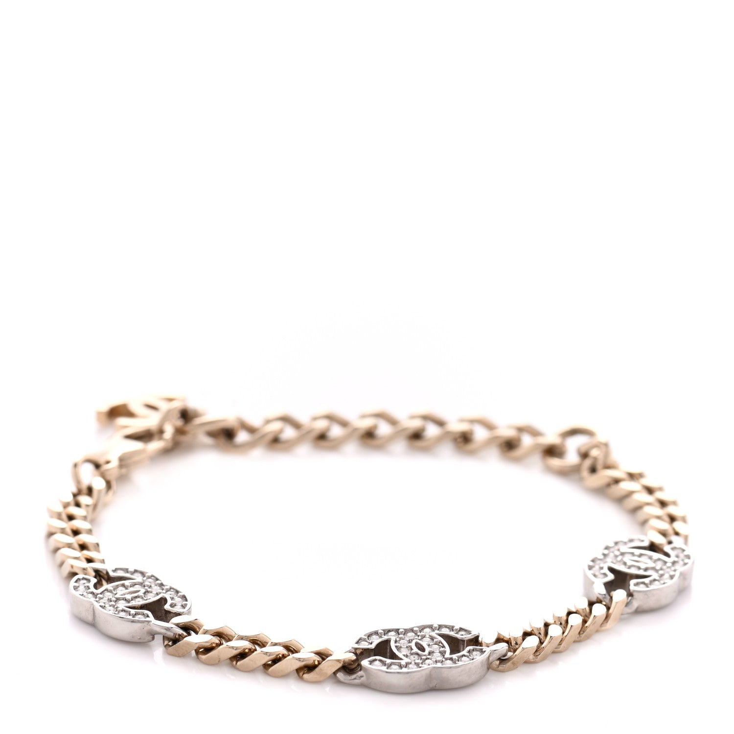 Chanel Crystal CC Chain Bracelet Gold Silver 1 of 5