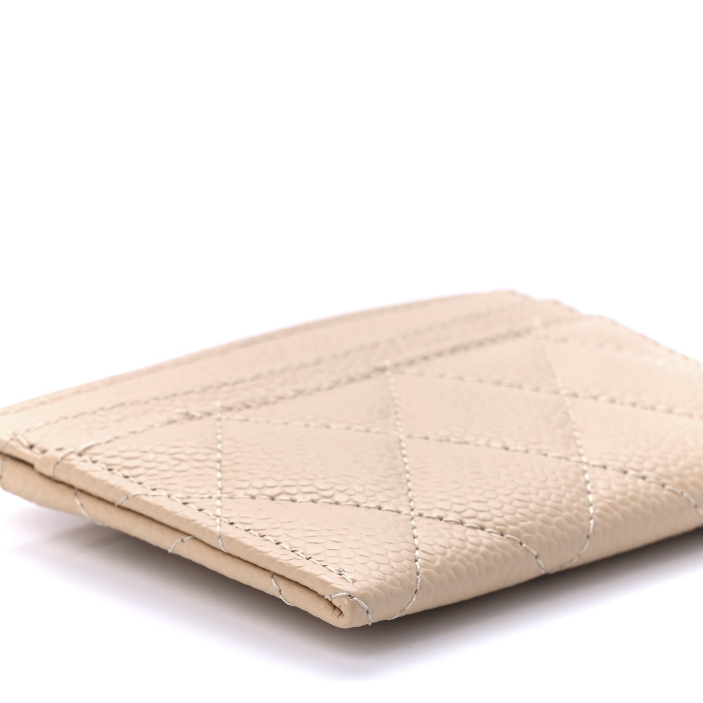 Caviar Quilted Card Holder Dark Beige