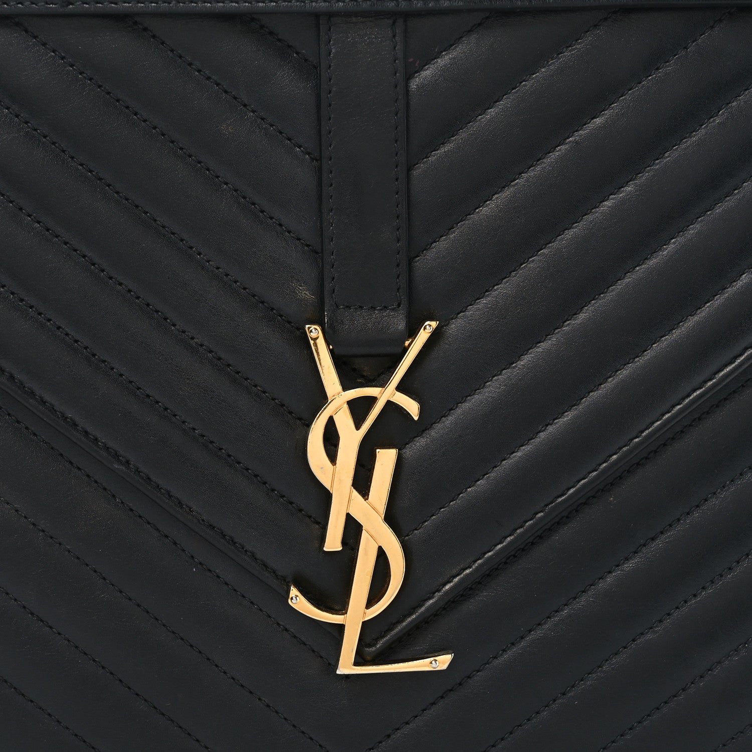 Saint Laurent Smooth Calfskin Matelasse Chevron Large Monogram Satchel Black 8 of 10