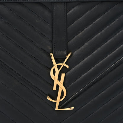 Saint Laurent Smooth Calfskin Matelasse Chevron Large Monogram Satchel Black 8 of 10