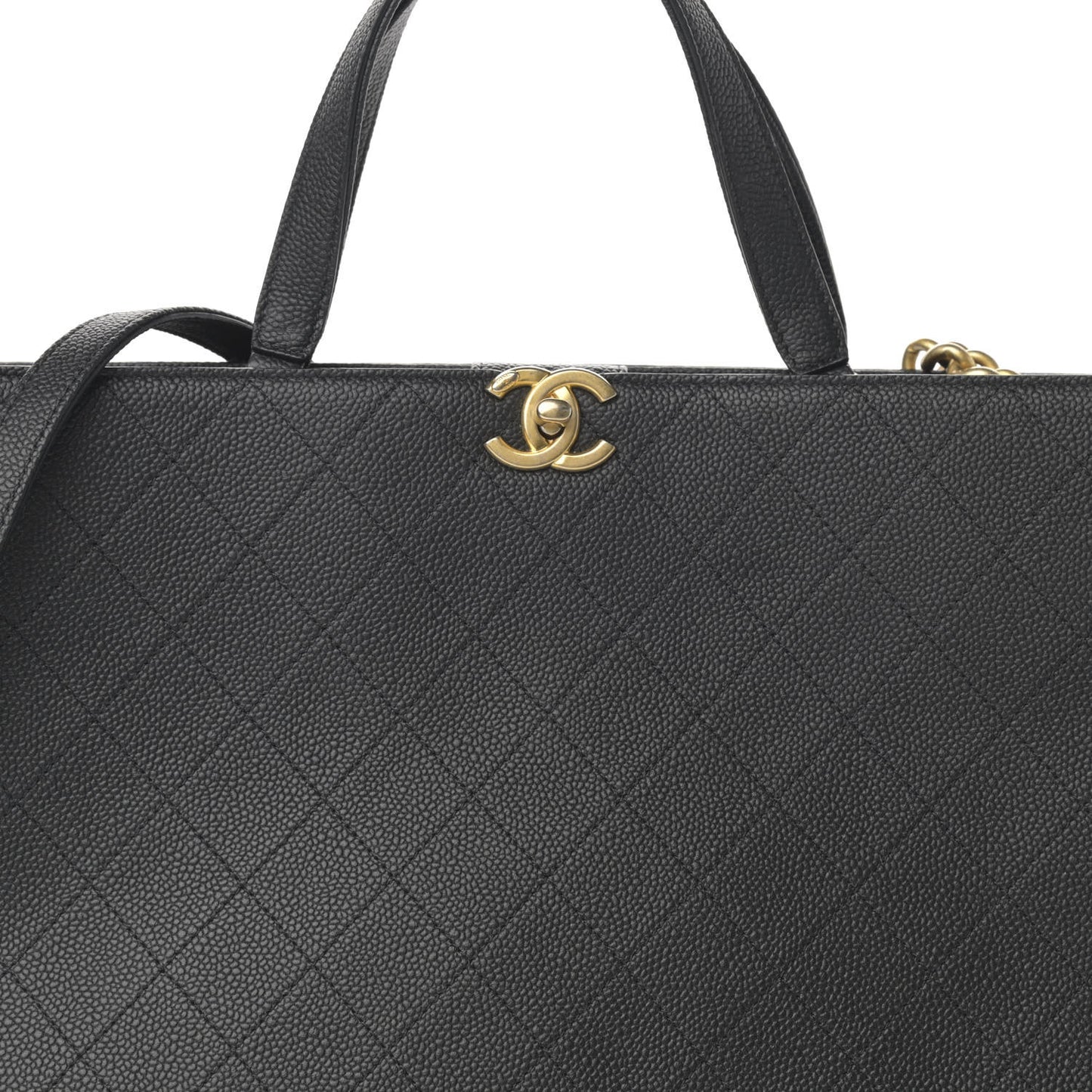 Caviar Stitched Large Shopping Tote Bag Black