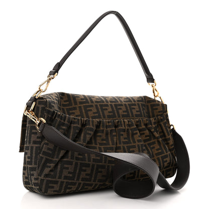 Fendi Fabric Jacquard FF 1974 Maxi Baguette Tobacco Moro Black 3 of 9